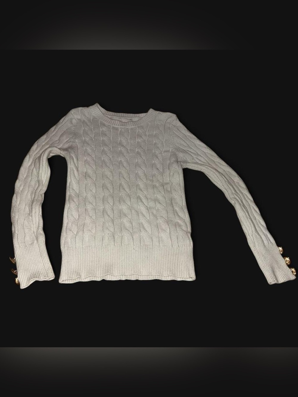Women's Cable-Knit Crewneck Sweater - Cream with Button Detail